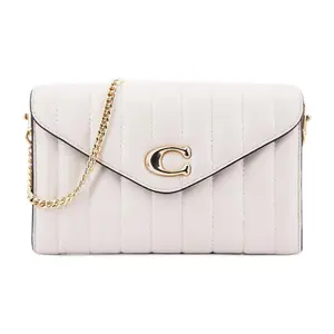 COACH Tammie C-Logo Puffed Quilted Snap Closure Leather Handbag for Women, Small Crossbody and Shoulder Bag in Pink and White