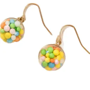 Gumball Earrings - Colorful Round Design with Colorful Gumballs, Gold-Colored Chain, and Simple Hoop Style