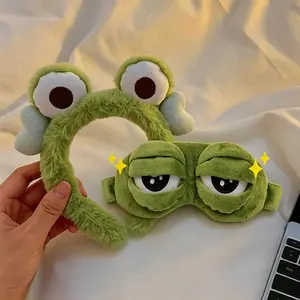 3D Frog Sleep Mask & Spa Headband Set - 100% Blackout, Ultra-Soft Plush Eye Cover for Travel, Napping - Cute Novelty Gift for Women