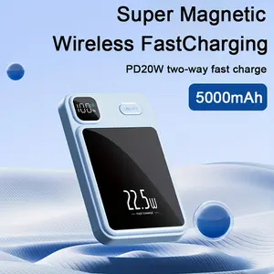 Super Magnetic Wireless Fast Charging PD20W 5000mAh Power Bank for iPhone 15 14 Plus 13 Pro Max USB Type-C Portable Charger with LED Display for Travel & Emergency