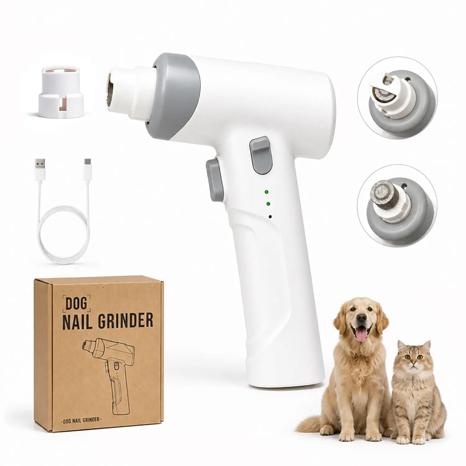 Dog Nail Grinder for Large Dogs, 3-Speed Quiet Electric Nail Trimmer with LED Light, Rechargeable Pet Grooming Tool