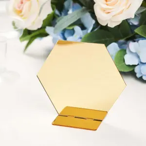 5-Pack Acrylic Table Sign Holders 5", Gold Hexagon Design - Perfect for Wedding Table Numbers and Menus