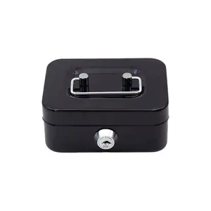 Metal Key Lock Safe Storage Box, Home Office Coin Cash Box, Receipt Deposit Organizer, Secure Money Chest