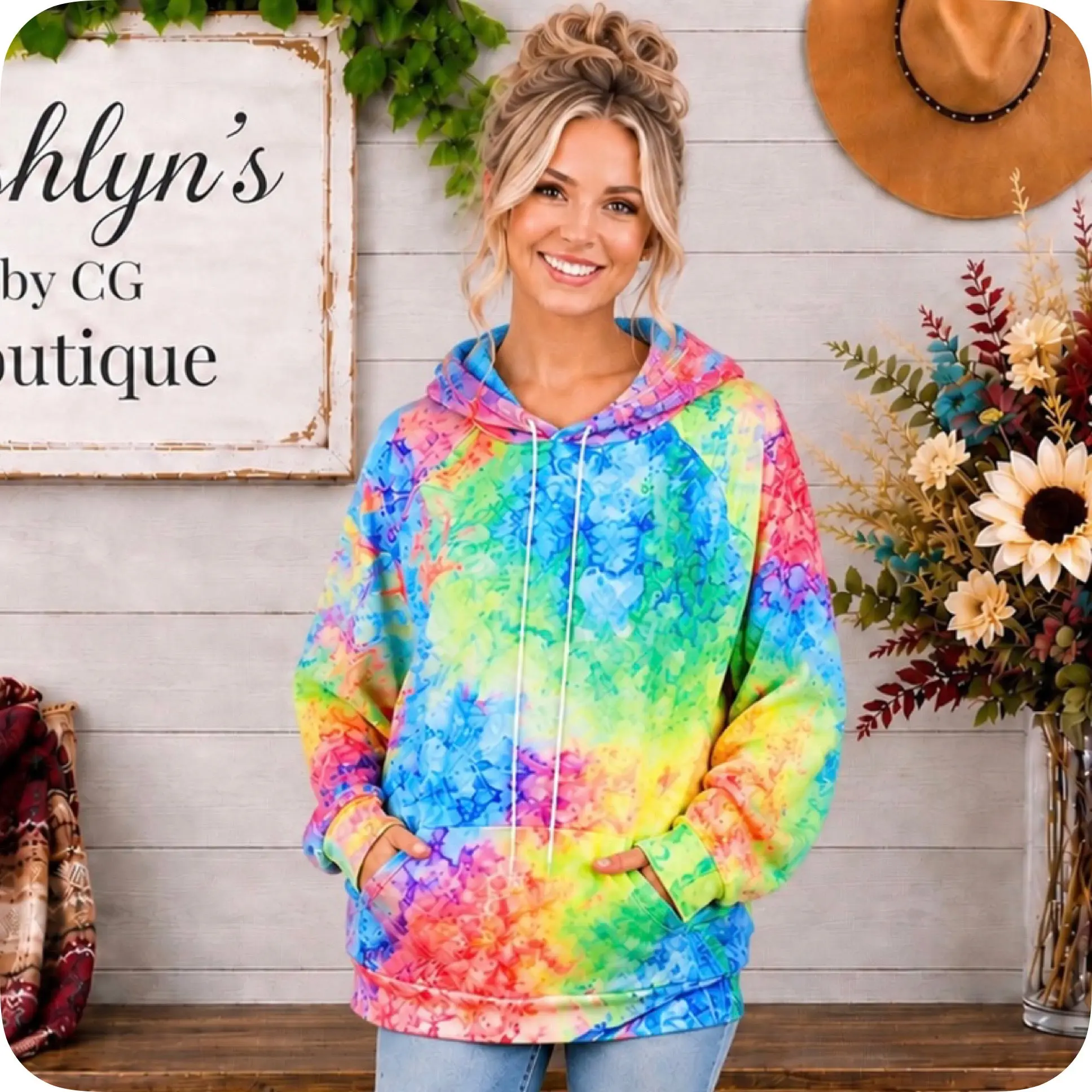 Color Me Happy Vibrant TieDye Kangaroo Pocket Hoodie