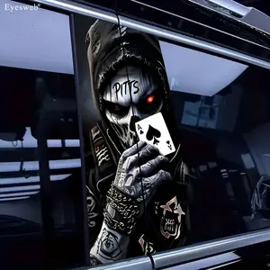 Glow-in-the-Dark Cartoon Skull Vinyl Stickers for Cars, Tattoo Style B-Pillar Door Protective Decals, Self-Adhesive Waterproof & Scratch-Resistant Vinyl Stickers for Metal & Plastic Surfaces