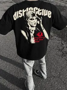 American High Street Dark Vortex Print T-Shirt for Men, 2026 New Oversize Loose Short Sleeve, Heavy Metal Style Streetwear