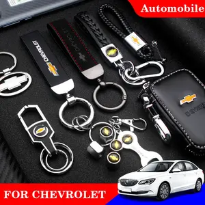 1pcs Chevrolet Leather Keychain with Woven Key Rope, Versatile Keyring Accessory for Car Interiors, Stylish and Practical Key Holder