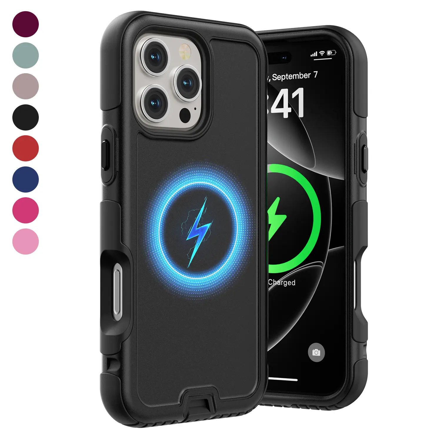 OREKROY Military Grade 3-Layer Rugged MagSafe Case for iPhone 17 16 Pro Max 15/14/13 Pro Max, 3-Layer Heavy Duty Rugged Armor Shockproof Protective Magnetic Charging Phone Cover