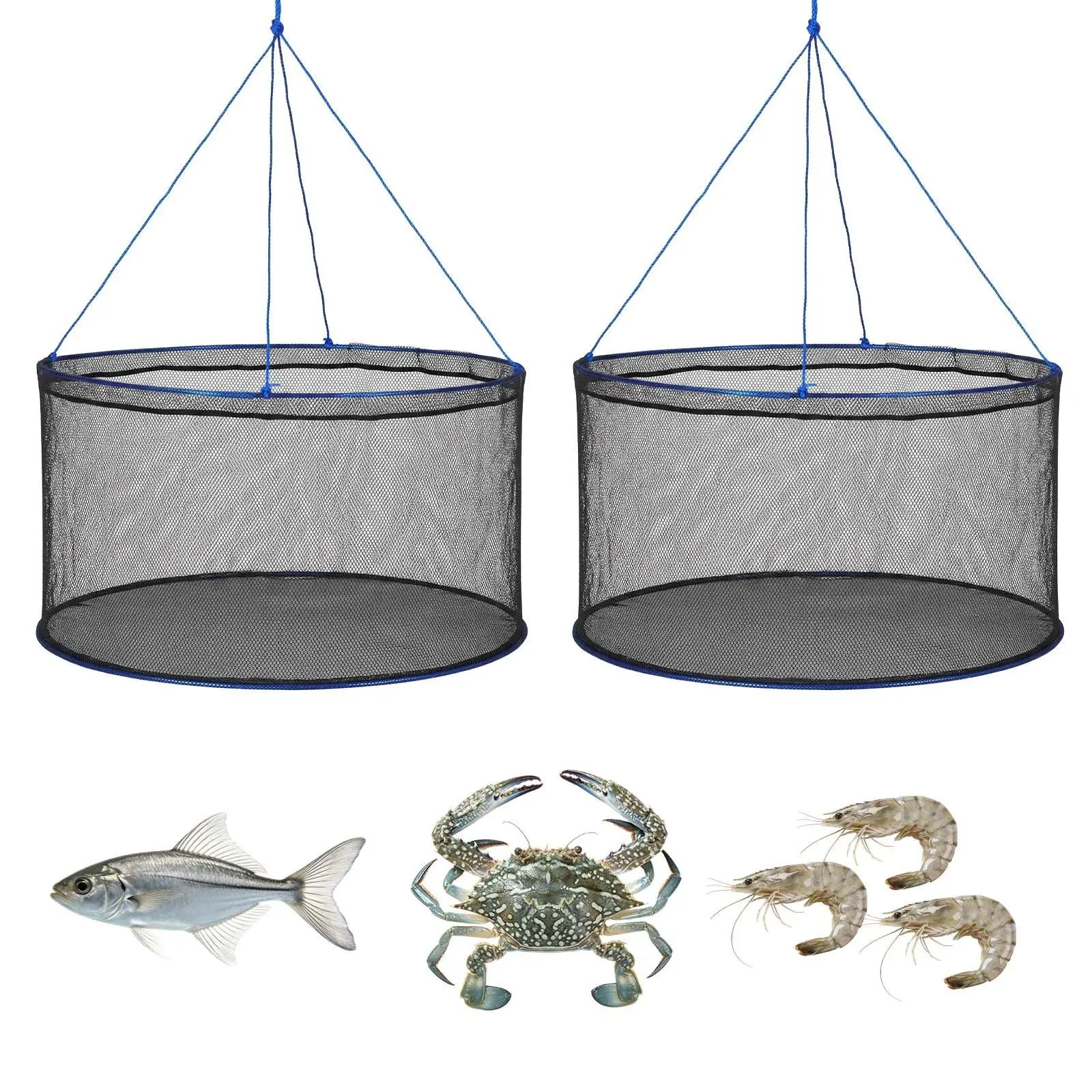 Foldable Fishing Drop Net Portable Landing Pier Net, Durable PVC Coated Black Nylon Concealed Net with Carbon Steel Double Rings, Complete Accessories with Rope Float Bait Bag Storage Bag for Crab Shrimp Minnow Crawfish Fishing