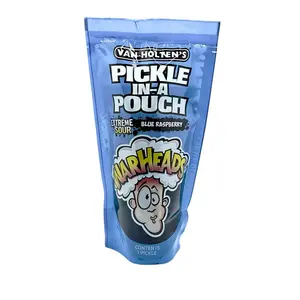 Van Holt's Pickle in a Pouch Warheads Extreme Sour Blue Raspberry Pickle - Blue Razz for Snacking - Kimchi, Pickled cucumbers Food Tangy