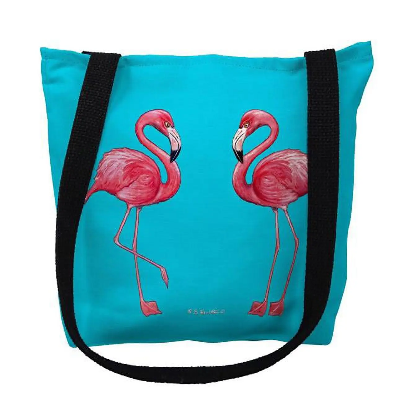 Women's Casual Flamingo Print Tote Bag in Turquoise, Small 13 x 13 in Lightweight Multipurpose Design with Black Cotton Straps and Edge-to-Edge Sublimation Printing, Lightweight Women's Tote Bags, Multipurpose Women's Tote Bags