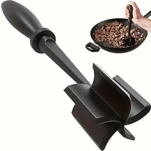 1pc Black Heat-Resistant Non-Stick Meat Chopper for Ground Beef - Heavy Duty Plastic Meat Masher with 5 Curved Blade Food Grade PP Material Potato Masher, Hamburger Patties, Muffins, Mashed Potatoes, Beef Dedicated Kitchen Multifunctional Gadget