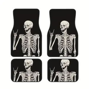 4pcs Halloween Skeleton Car Floor Mats - Fit, Non-Slip, Waterproof, Easy to Clean, Funny Skull Design for Front & Rear of Vehicle Interior, Vehicle Floor Protection|Skeleton Car Mats|Waterproof Floor Mats, Halloween Car Accessories