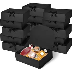 12Pack Black Gift Boxes with Lids, 12×9.8×3.1 Inch Groomsmen Proposal Box, Luxury Black Gift Box with Ribbon for Bridesmaid, Graduation, Christmas, Wedding, Birthday, Party