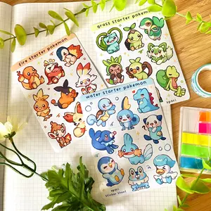 Gen 1-9 Water, Fire, Grass Starters Sticker Sheet