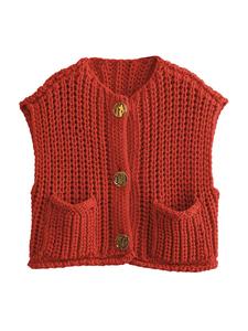 women's plain button front pocket sleeveless cardigan, casual round neck sweater vest for spring & fall, fashion women's knitwear for daily wear vintage clothes, preppy 80s clothes, going out tops, womenswear
