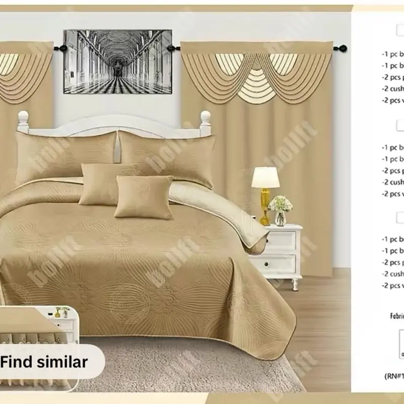 Luxury Bedding Set - 4-Piece Gold Embossed Comforter, 2 Pillows, 2 Bedskirt, 2 Cushions, Elegant Design for Master Bedroom