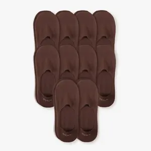 Unisex Cotton No Show Socks 10-Pack Espresso Brown Casual Menswear Hypoallergenic Grip Strips Moisture Wicking Fabric