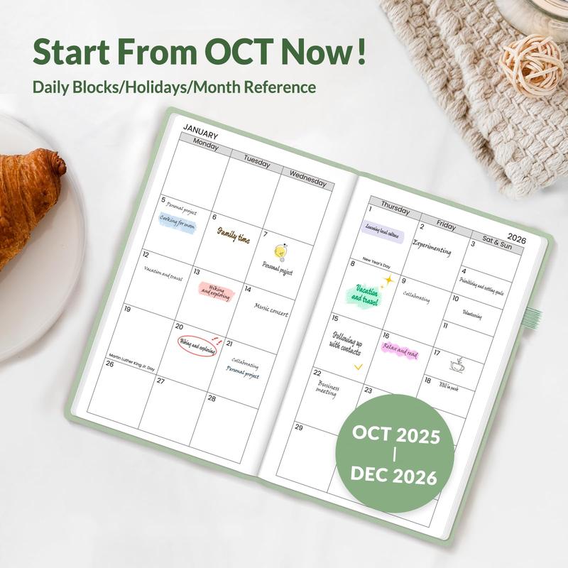 2026 Weekly Planner 3.5" x 6" Hardcover 100GSM Paper Notes Section Inner Pocket Professional 12 Months Scheduling with Monthly & Weekly Views