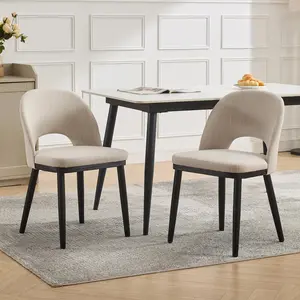 Garvee Modern Upholstered Dining Chairs Set of 2 with Thick Cushioned Seats Curved Backrests Sturdy Wood Legs in Linen Fabric Beige Grey Camel Green for Dining or Living Spaces