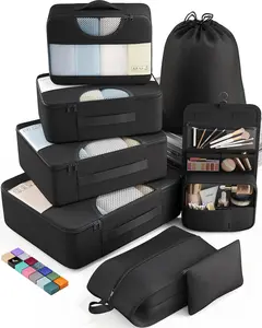 8 Piece Packing Cubes Set for Suitcases - Travel Essentials in 4 Sizes (XS, S, M, L) - Black