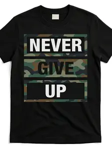 Bahaa'S Don'T Give Up Illustration Quotes Novelty T-Shirt| Black, Crew Neck, Regular Fit, Slight Stretch Fabric, Geometric-Pattern, Breathable And Sweat-Wicking, Suitable For Daily Commutes, Home Lounge, And Casual Wear