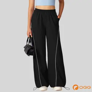 OQQ Women’s Lightweight Pants – Wide Leg, Adjustable Hem, Sports Casual