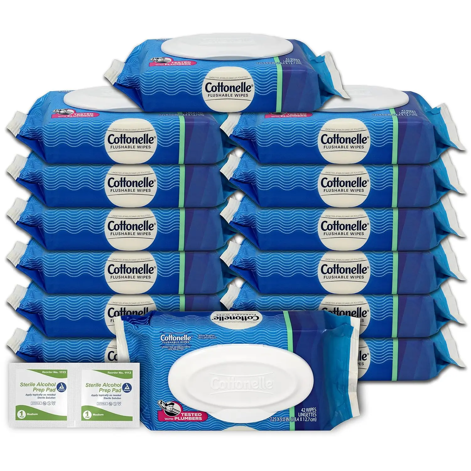 Niro Assortment | Cottonelle Flushable Wipes: 14 Packs of 42-588 Cottonelle Wipes Flushable Wet Wipes Plus 100 Prep Cleaning Wipes, Bulk Pack, Septic Safe, With Snap Close Resealable Top