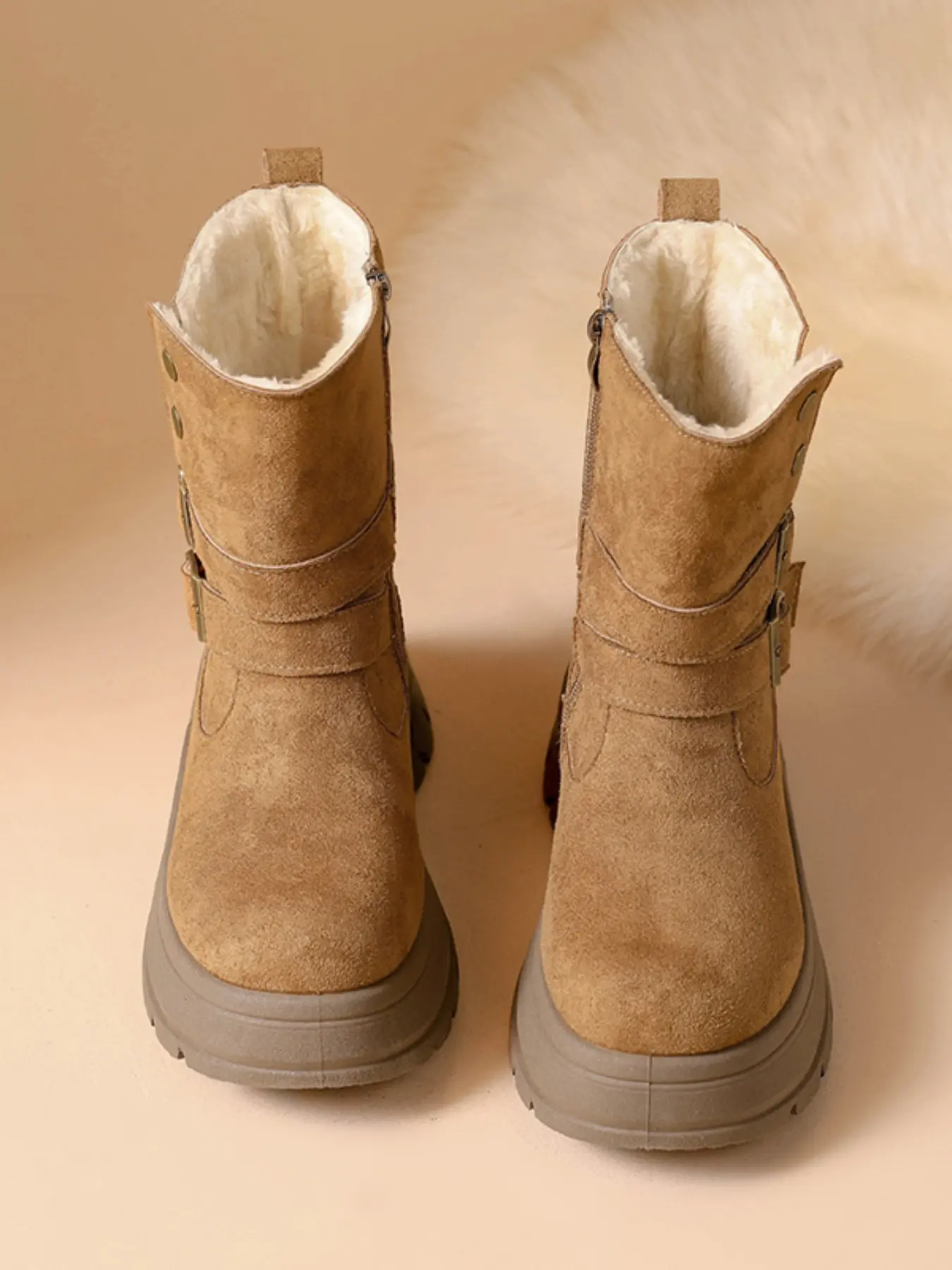 Trendy Winter Snow Boots, Thick Sole Height Boost, Mid-Calf Reversible Design, Plush Lining Super Warm, Versatile and Comfortable