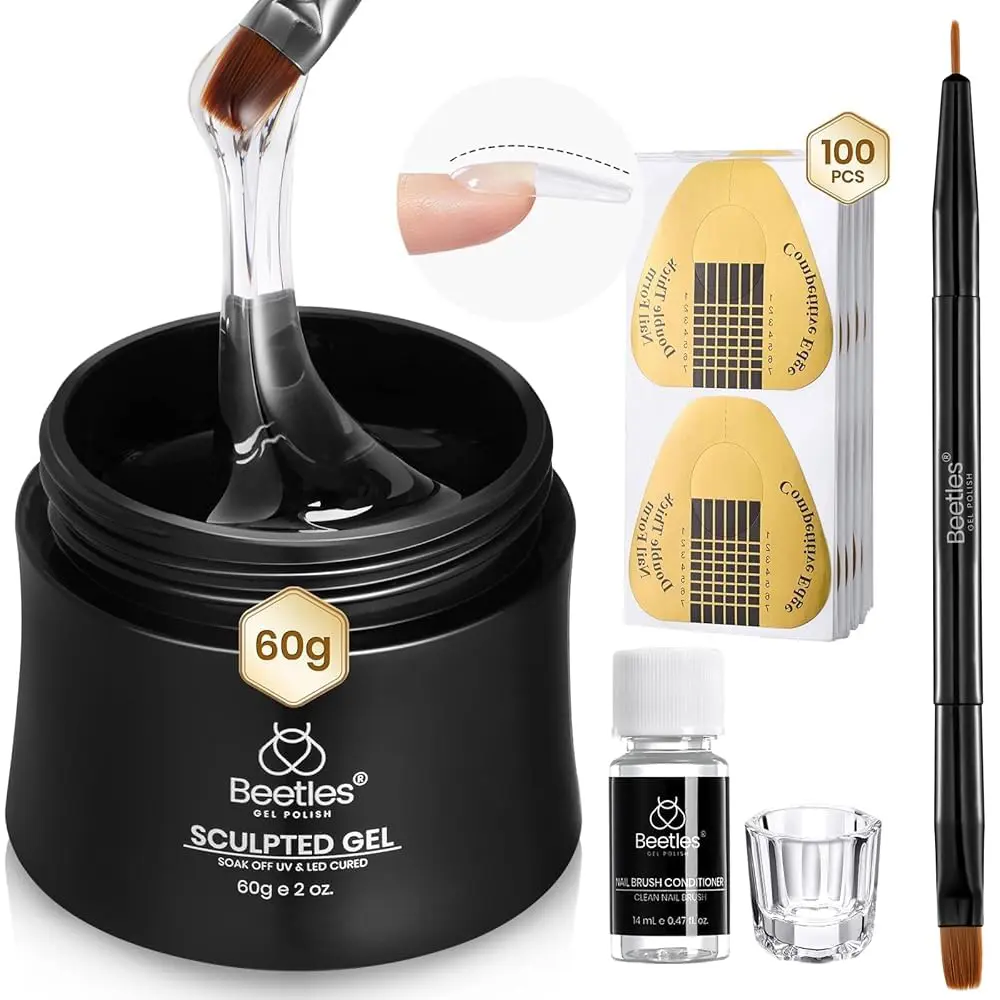 Beetles Builder Gel for Nails, 60g Sculpture Hard Gel with Dual Nail Pen Forms for Nail Thickening, 10 in 1 Manicure Extension UV Strengthener