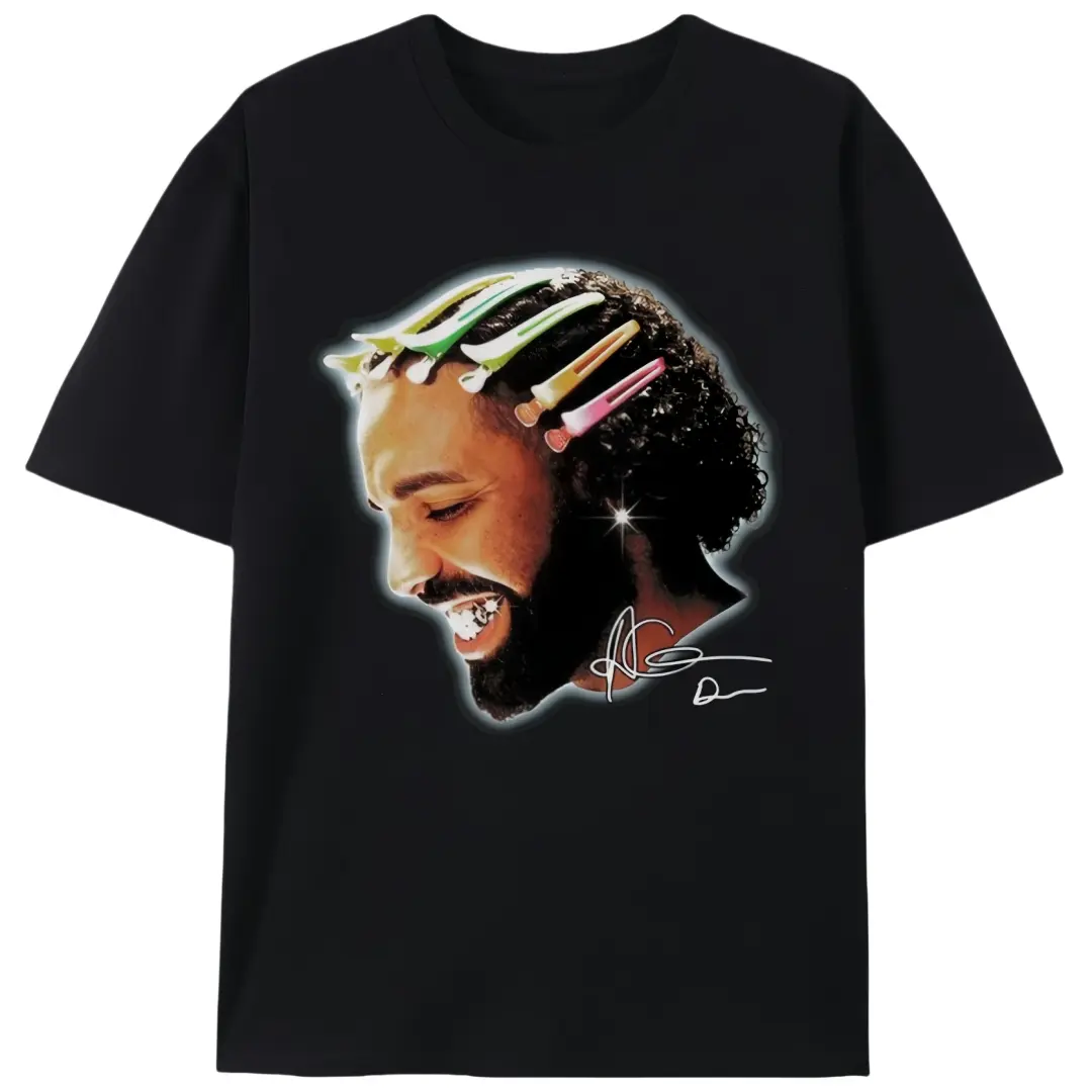Men's Drake "For All The Dogs" (FATD) Drizzy Tropical Print Heavy Cotton Fabric Crewneck Short-Sleeve T-Shirt, Menswear Hip-Hop Streetwear Retro Vintage Comfy Round Neck Top