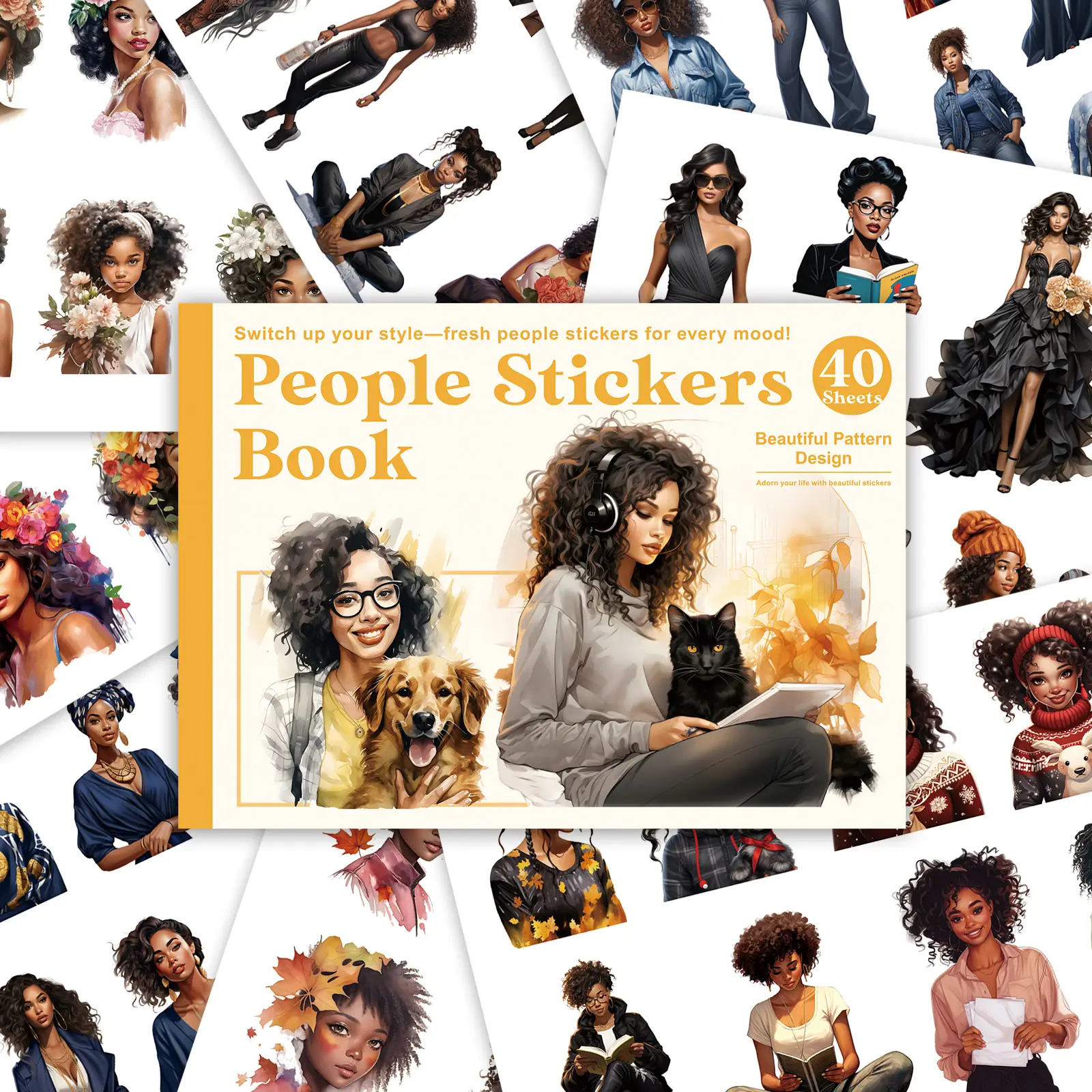 40 Sheets 283 Pcs People Sticker Book – Melanin Muse Edition, Afro-Aesthetic Black Girl Stickers for Journaling, Scrapbooking, Planners & DIY Crafts,T