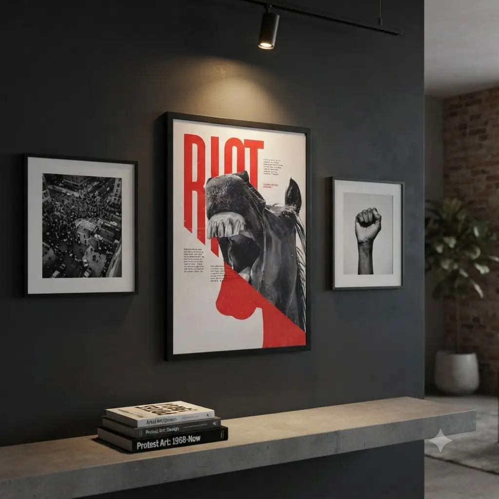 Bold Red-Black Riot Wild Horse Geometric Abstract Typography Canvas Wall Art, Modern Grunge Text Poster Print, Indie Studio Street Punk Decor, Gift For Alternative Graphic Design Fans