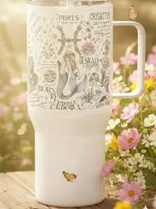Pisces Travel Mug Astrology Tumbler Pisces Zodiac Insulated Coffee Tea Cup Birth Flower Gift Affirmation Birthday Gift Mom Daughter