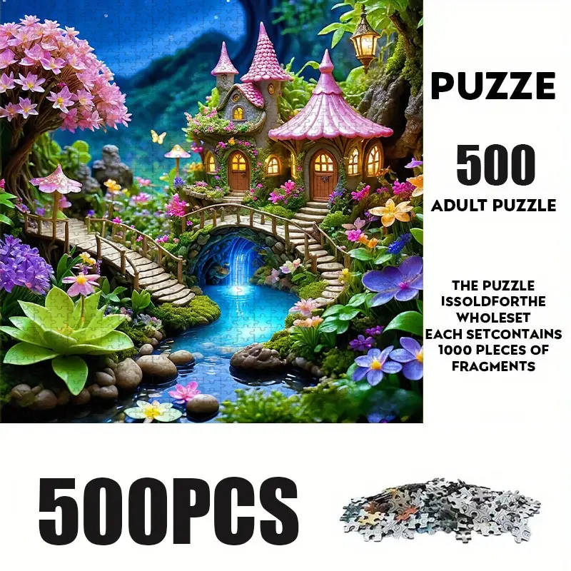 500 Piece Cartoon Fairy Tale World Puzzle, Large Adult Family Interactive Toy, DIY Home Decor Brain Challenge, Holiday Scene, Perfect Gift
