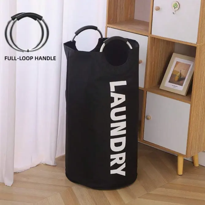 Waterproof Collapsible Laundry Bag with Metal Handles, Large Capacity Laundry Basket, Portable Foldable Hamper for Dirty Clothes, Ideal for Travel, Dorm & Laundry Room