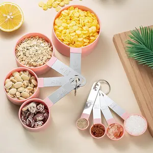 8-Piece Stackable Plastic Measuring Cup and Spoon Set with Stainless Steel Handles, Dual Units Kitchen Utensils for Measuring Dry and Liquid Ingredients, Lightweight Baking Tool for Coffee Prep