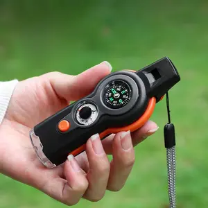 Joytutus 7in1 Emergency Survival Whistle with Lanyard Compass & Flashlight Multifunctional Outdoor Tool for Camping Hiking