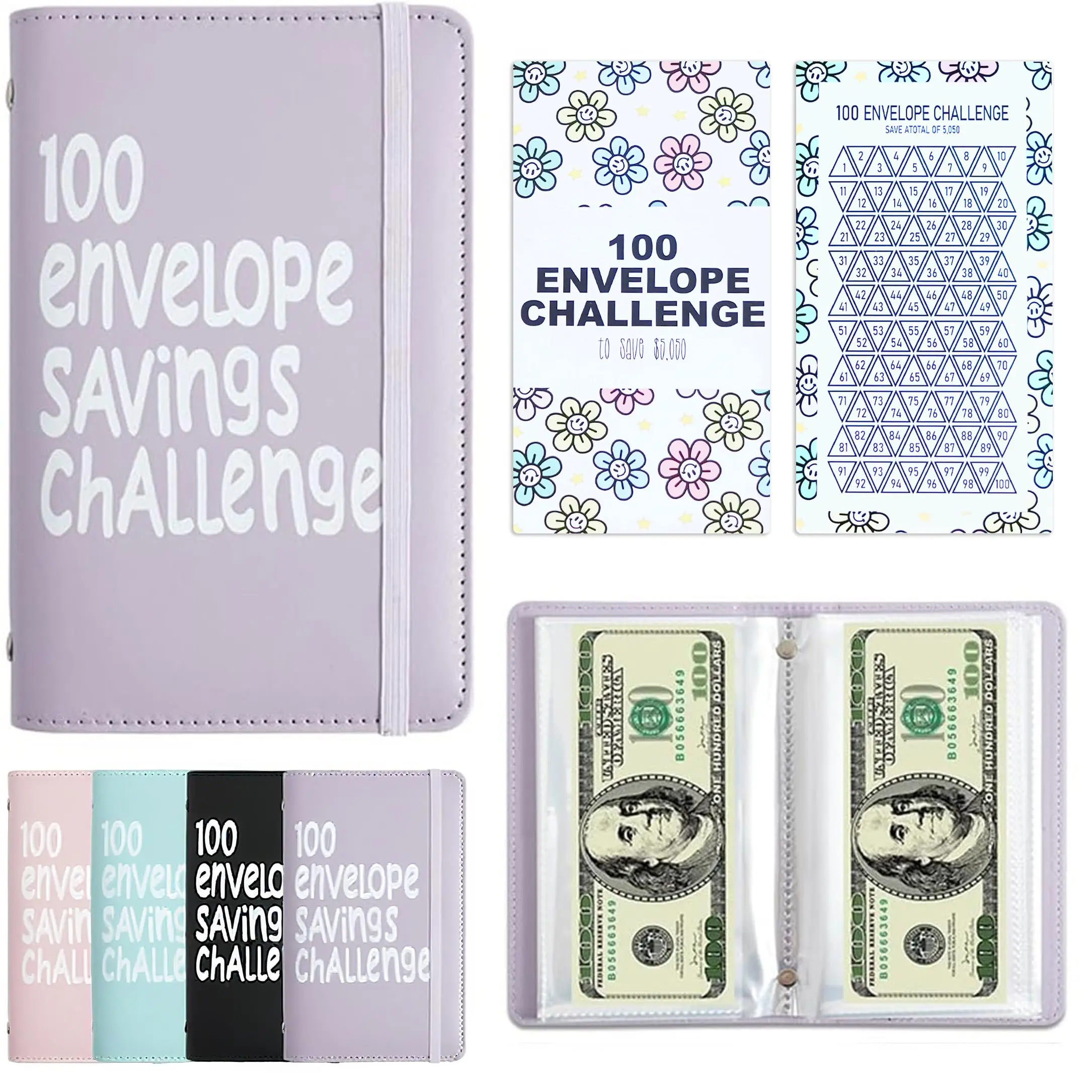 100 Days Money Saving Challenge Binder with Coin Envelopes – Budget Storage Book for Cash Stuffing, $10,000 & $5,050 Savings Challenge Tracker, Fun Money Saving Organizer for Family, Friends & Besties, Financial Planner Notebook