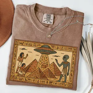 Comfort Colors Ancient Egypt UFO Shirt, Alien Pyramid Graphic Tee, Funny Conspiracy Shirt, Vintage Egyptian Art Tee, Sci Fi Humor Shirt