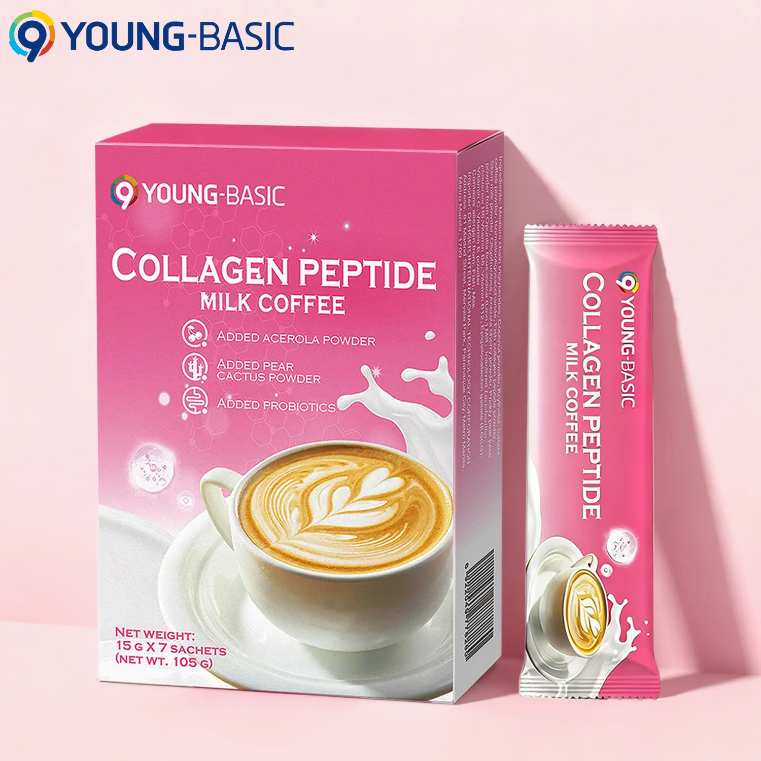 9 Young-Basic Collagen Peptide Coffee -  Hydrolyzed Collagen, Multivitamins (B6/B12/C/E) Feminine Probiotics - Skin Elasticity, Anti-aging and Gut Health Women's Beauty Supplement