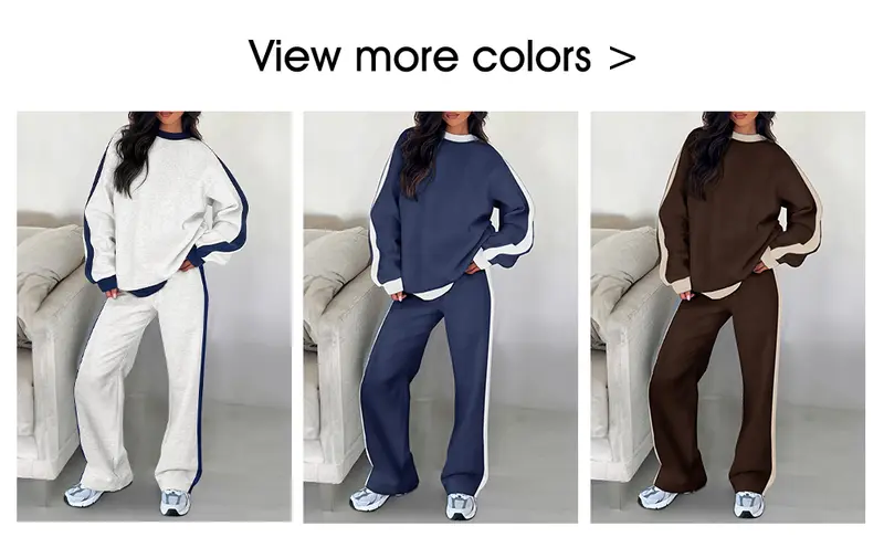 Product Introduction of Aleumdr Women's 2 Piece Outfit Fleece Sweatsuit Casual Lounge Matching Sets Crewneck Loose Fit Cozy Sweatshirt & Straight Leg Sweatpants Womenswear Outdoorfun Clothes Chic 5