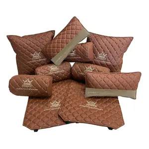 VIP Car Interior Set Brown With Cream Diamond Stitch Pillows