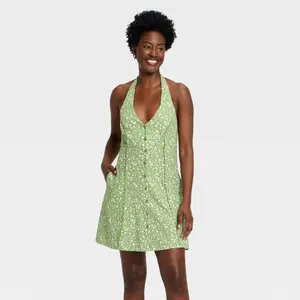 Women's Floral Mini Sundress - Universal Thread Green M