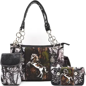Horse Print Handbag Set with Chain Strap and Pouch, Includes Wallet and Pouch, Perfect for Everyday Use
