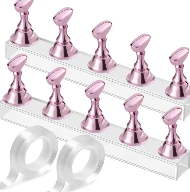 Etercycle Nail Stand Acrylic Nail Art Display Stand Practice Nail Holder for Painting Nails Magnetic Practice Stands with Double-sided Tape For DIY Salon Supplies (Pink)