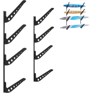 VEVOR Surfboard Wall Mount, 4 Tiers Horizontal Surfboard Rack for Storage and Display, Adjustable Height Metal Board Stand Organizer, Surf Board Holder for Snowboards, Kiteboards, Shortboard, Skis