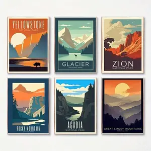 Vintage National Park Pattern Unframed Painting, Retro Wall Art Poster, Unframed Art Print, Wall Art Decor for Home Living Room Bedroom, Ornaments