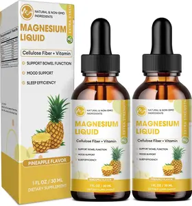 (2 Pack) Magnesium Glycinate Liquid, High Absorption Magnesium Liquid Drops with Cellulose Fiber, Bromelain, Vitamin B6, C, D, Zinc, Magnesium Supplement for Kids and Adults, Pineapple Flavor,