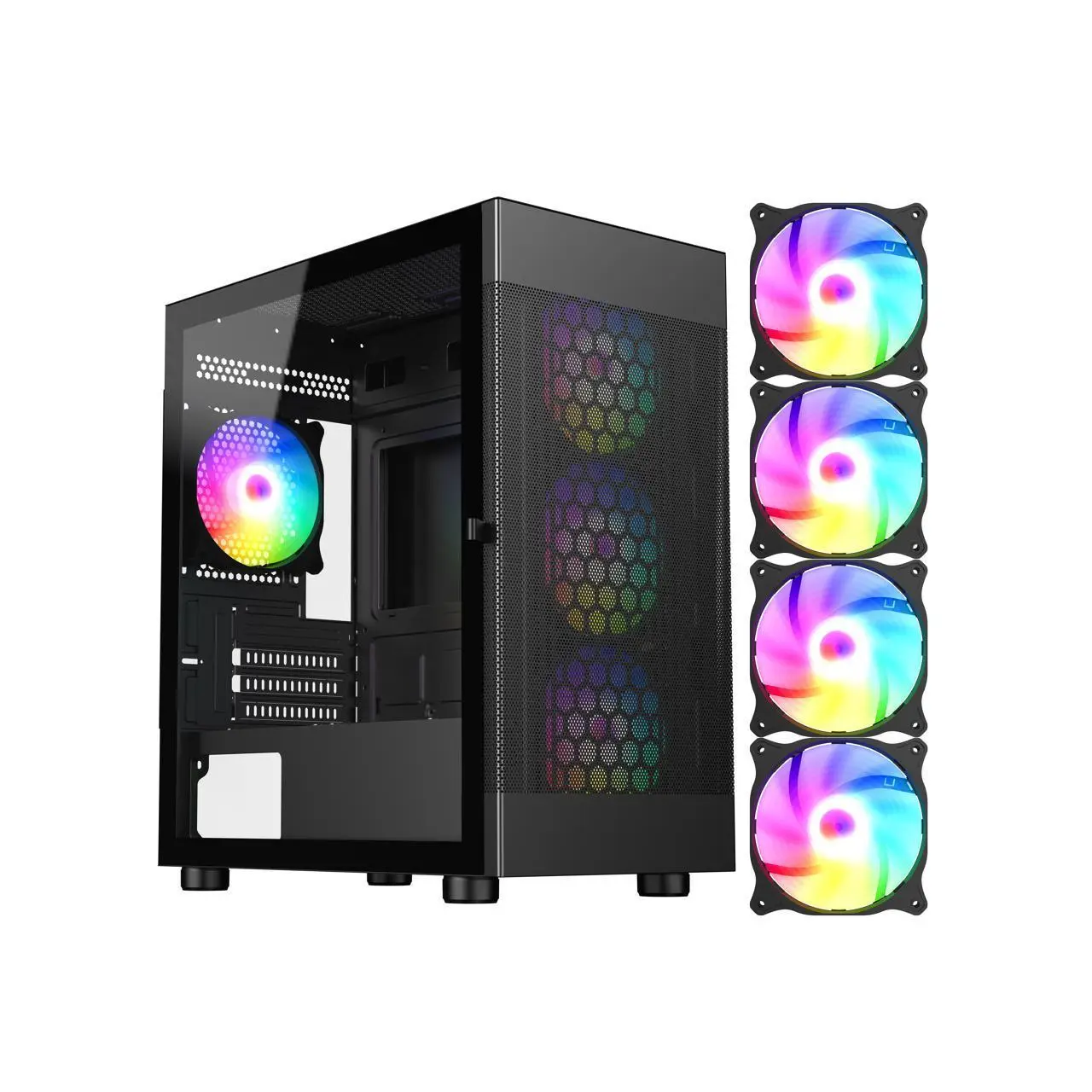 DIYPC ARGB-G5-BK Black USB3.0 Tempered Glass Micro ATX Gaming Computer Case w/ 4 x ARGB Fans (Pre-Installed) DIYPC ARGB-G5-BK Black USB3.0 Tempered Glass Micro ATX Gaming Computer Case w/ 4 x ARGB Fans (Pre-Installed)